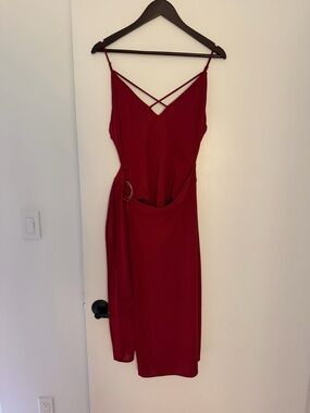 h:ours Red Midi Dress with Ring Drape